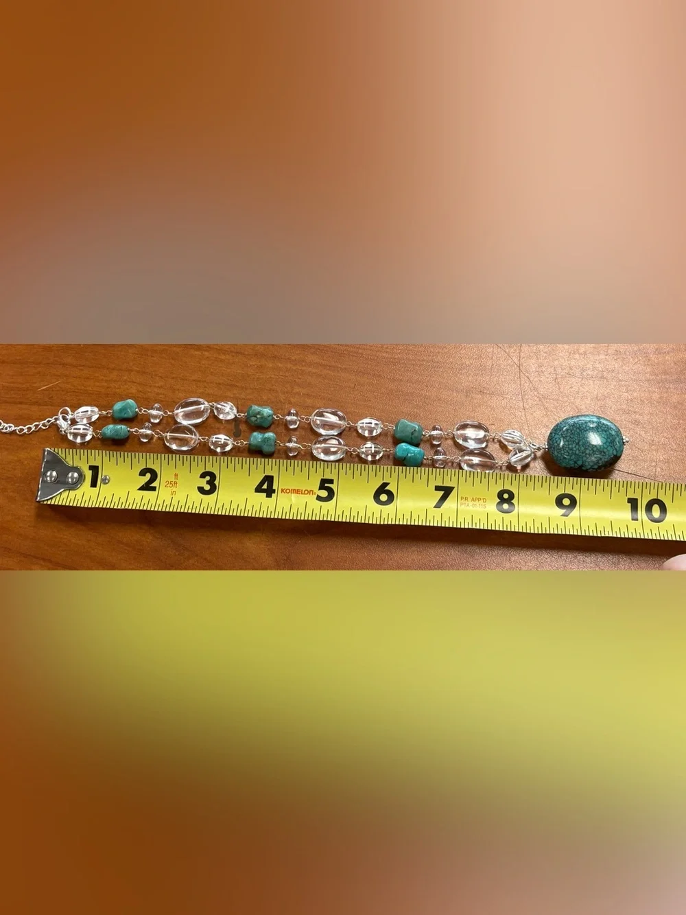 LUC CN 925 Sterling Turquoise Stone Pendant Necklace with Clear Bead Accents